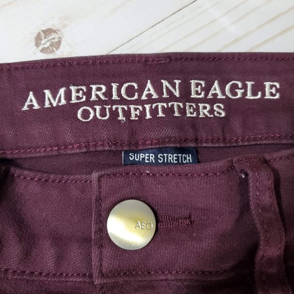 American Eagle Hi-Rise Shortie Maroon Jean Shorts - Picture 3 of 5